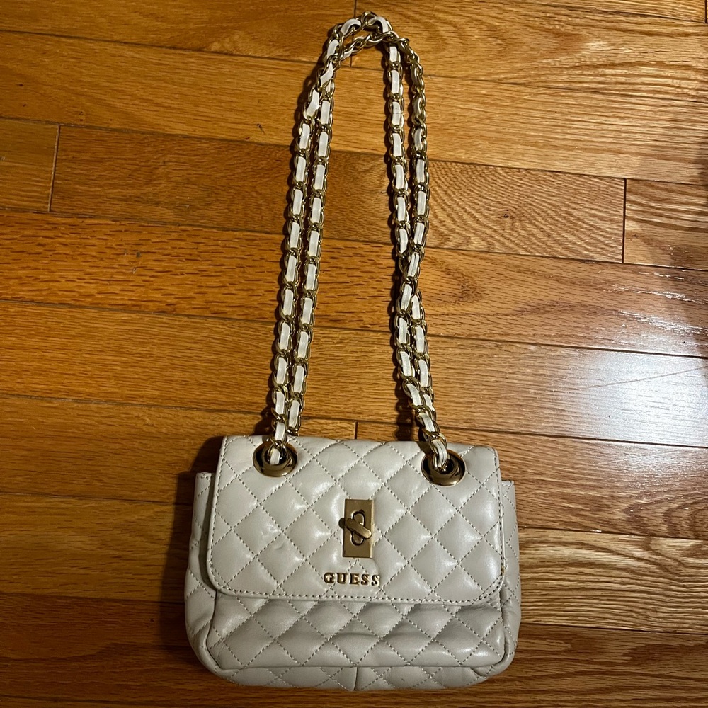 Guess Cream Quilted Shoulder Bag